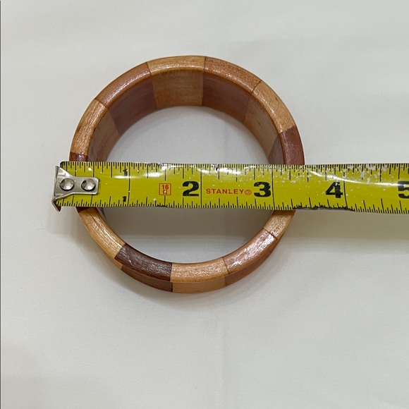 Two-Tone Wooden Bangle Bracelet Concave 1 1/2 inch Wide - Picture 5 of 6